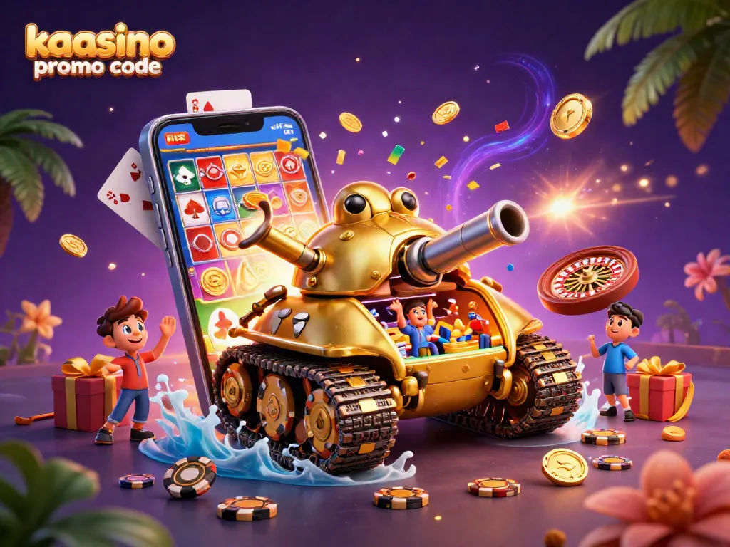 Engage with the kaasino promo code for exciting bonuses in this vibrant 3D digital casino illustration.