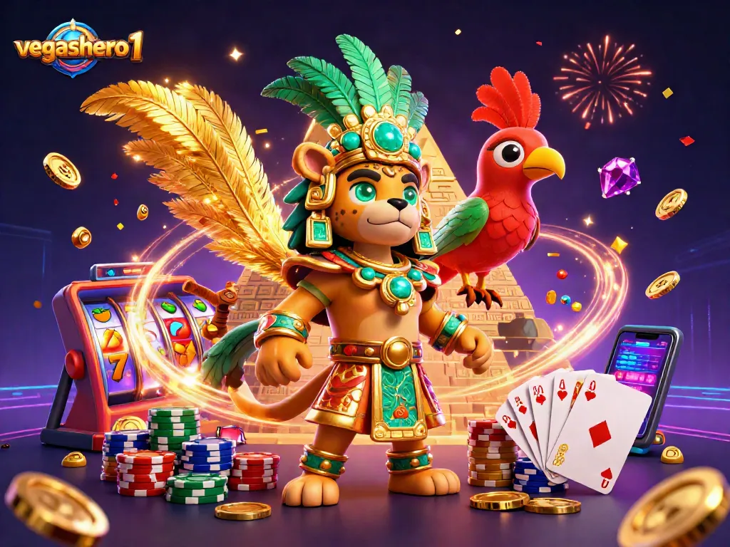 Experience vibrant gaming excitement at vegashero 1 with dynamic slot machines, golden coins, and lively confetti.